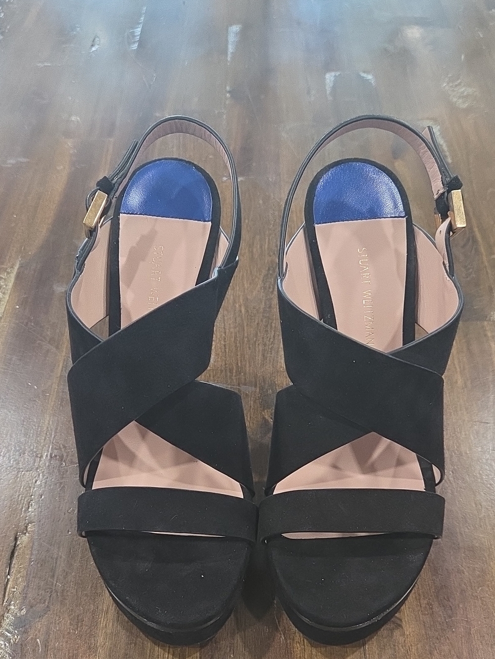 Stuart Weitzman Black Suede Crisscross Slingback Heels